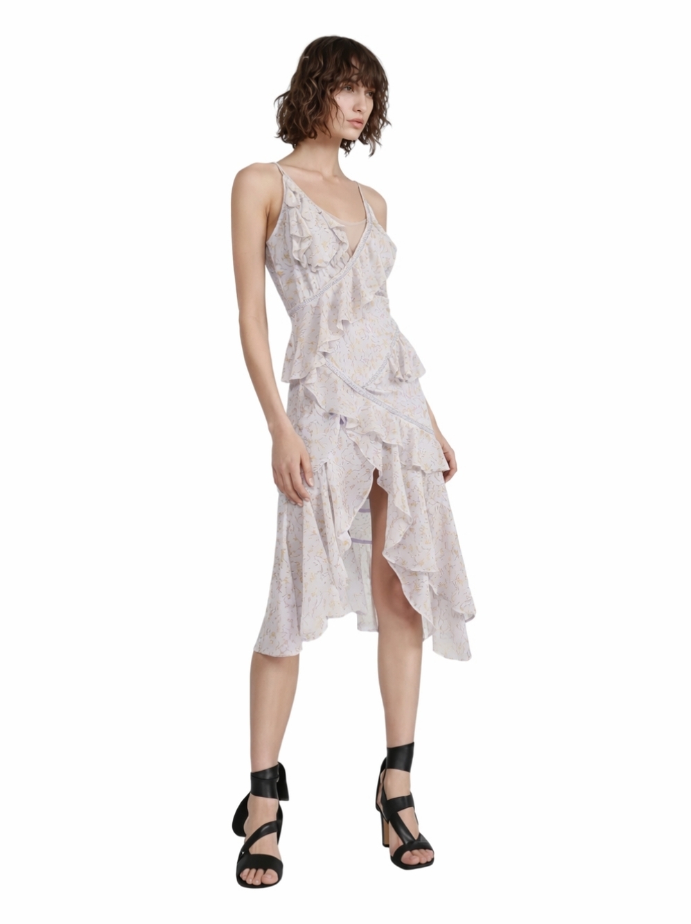 Acler Bakewell Ruffle Midi Dress Floral Asymmetrical Strap Altered Size US 4
